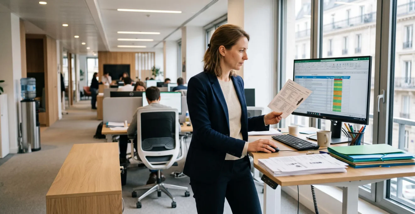 Responsable qualité des données validant des fiches produits dans un bureau d'entreprise moderne