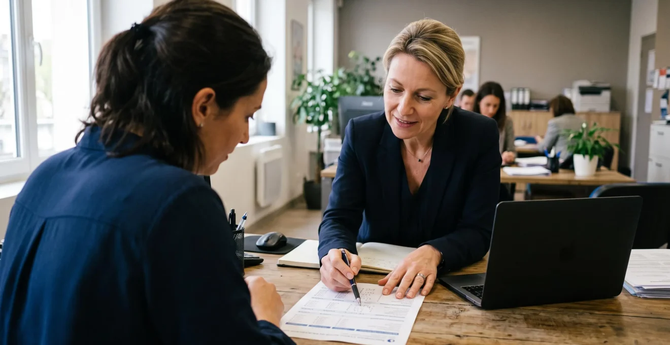 Un conseiller bancaire explique un calcul de financement à son client.